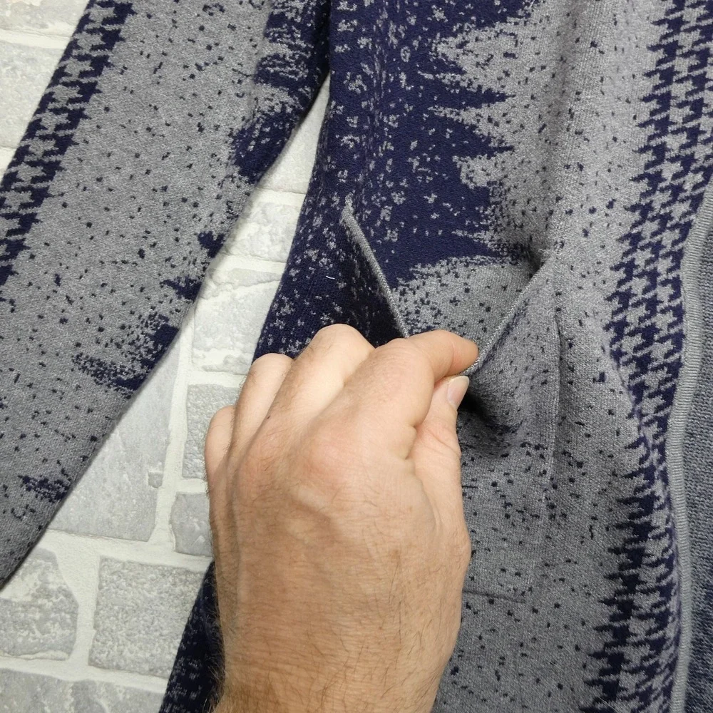 Creation‎ Sweater Womens Large Long Cardigan Gray Blue Angora Blend Pockets